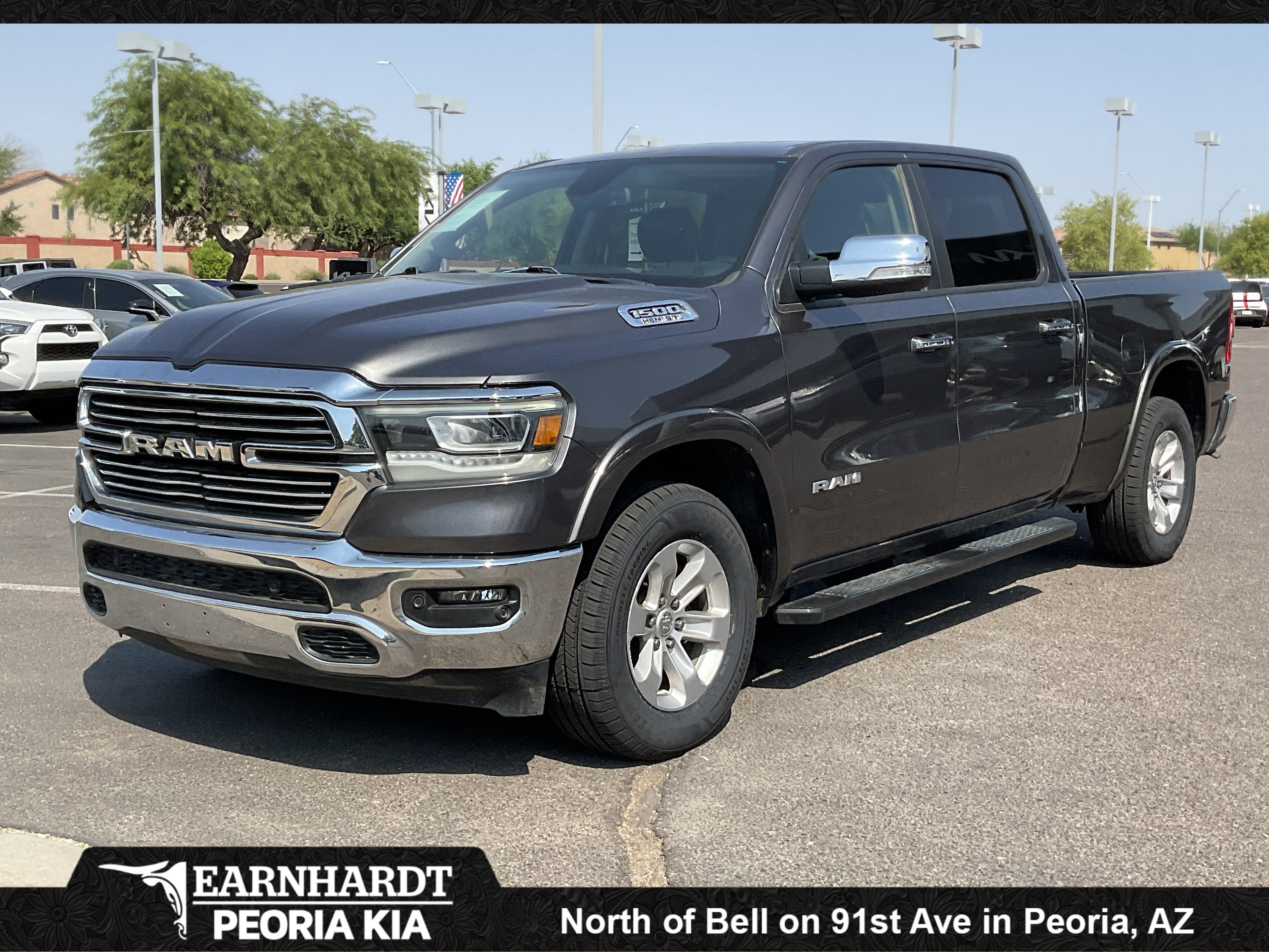 2020 RAM 1500 Laramie in Granite Crystal Metallic Clearcoat — front three-quarter view