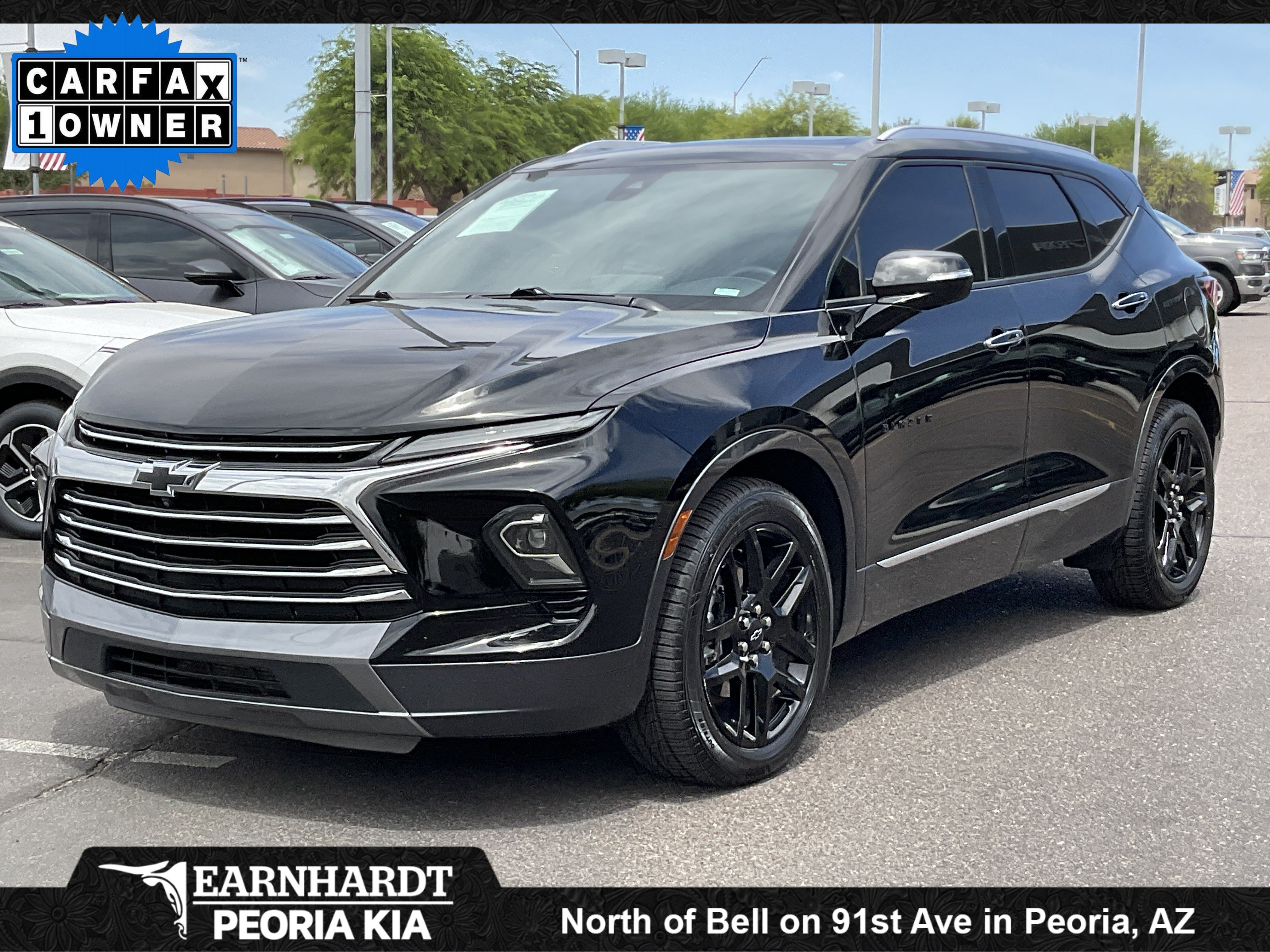 2023 Chevrolet Blazer Premier in Black — front three-quarter view