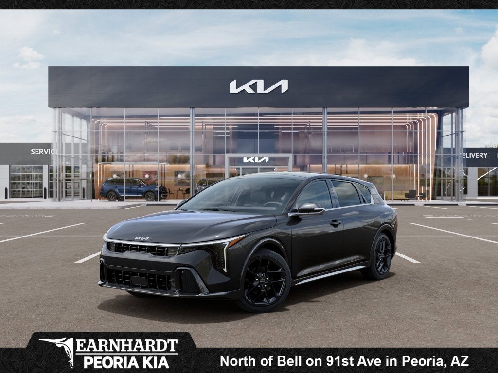2026 Kia K4 Hatchback GT-Line Turbo in Interstellar Gray — front three-quarter view