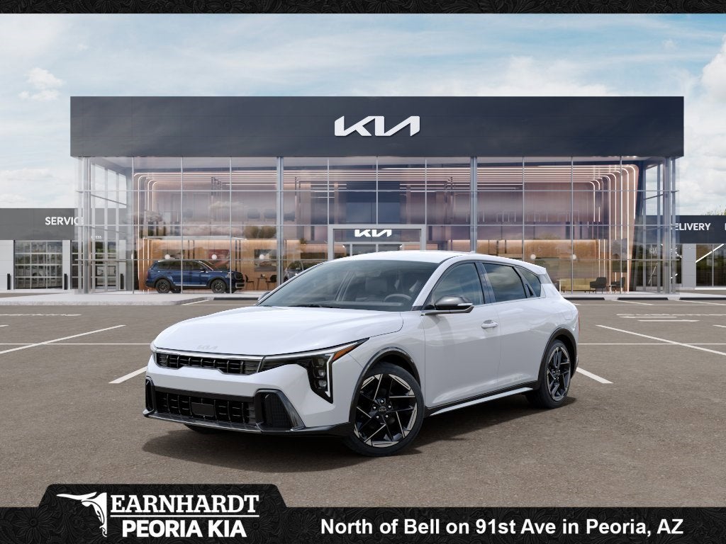 2026 Kia K4 Hatchback GT-Line in Snow White Pearl — front three-quarter view