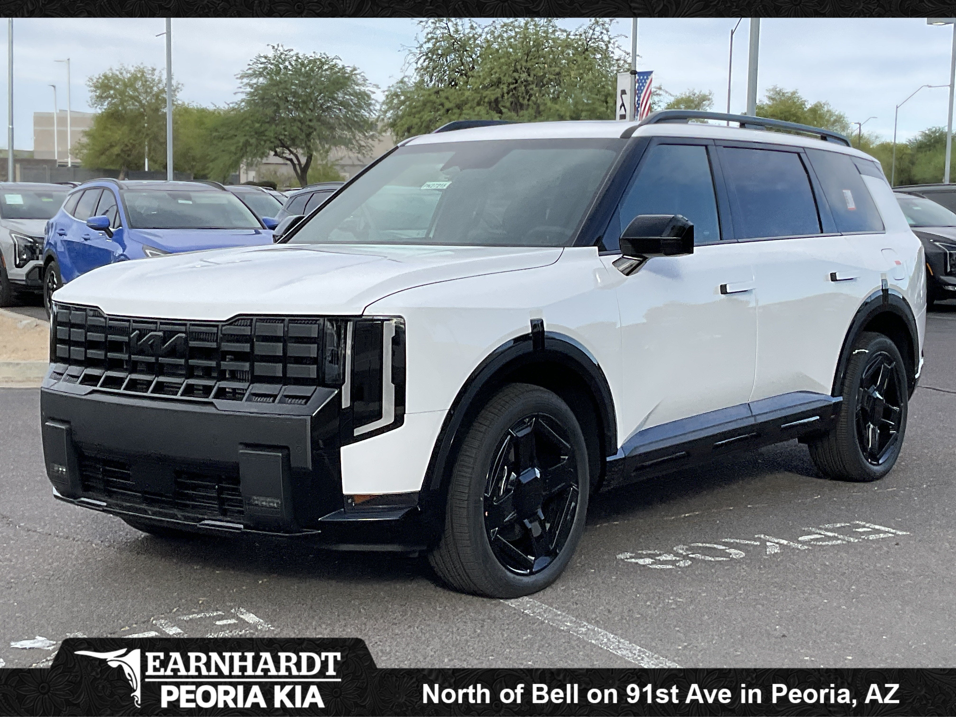 2027 Kia Telluride X-Line EX in Glacial White Pearl — front three-quarter view