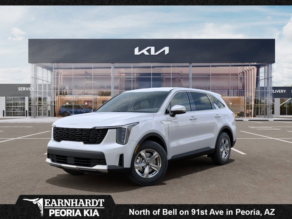2026 Kia Sorento LX in Glacial White Pearl — front three-quarter view