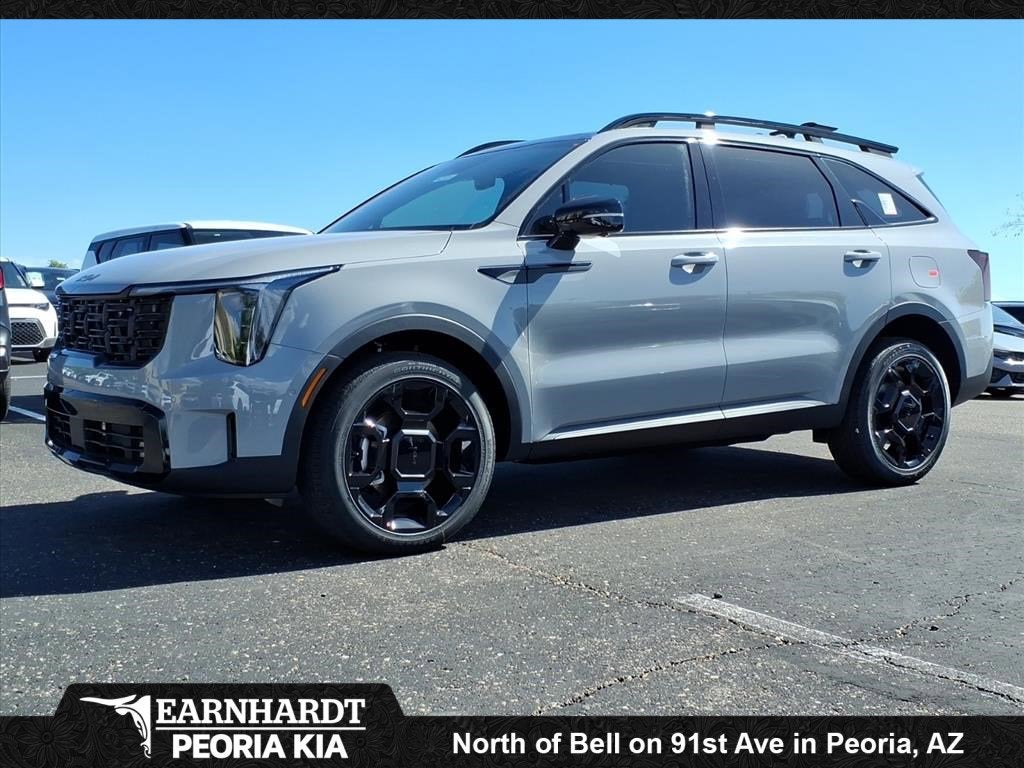 2026 Kia Sorento X-Line SX Prestige in Wolf Gray — front three-quarter view