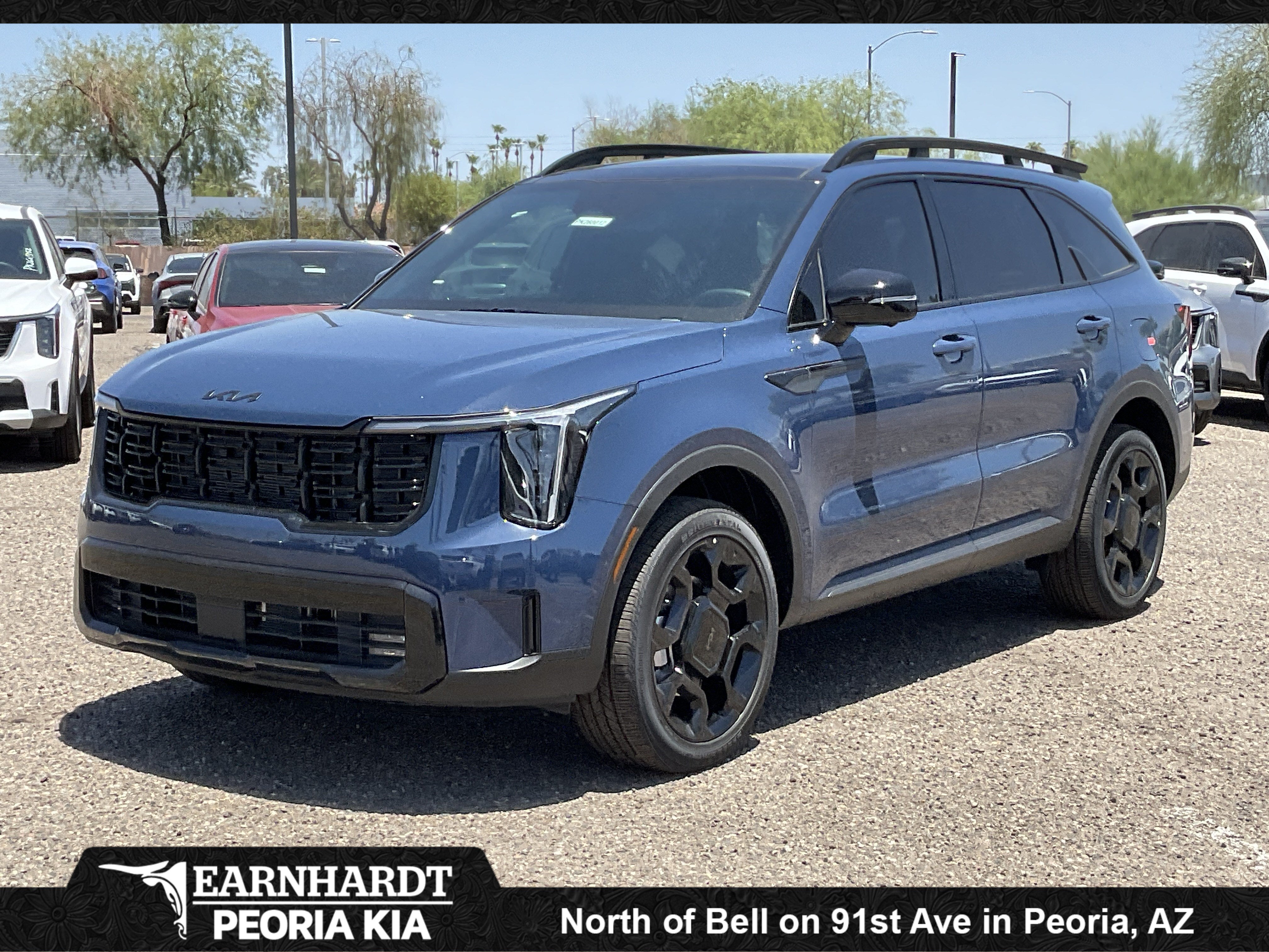 2026 Kia Sorento X-Line SX Prestige in Midnight Lake Blue — front three-quarter view