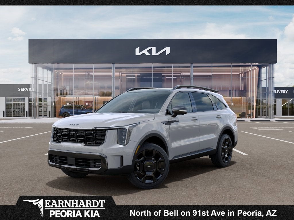 2026 Kia Sorento X-Line SX Prestige in Wolf Gray — front three-quarter view