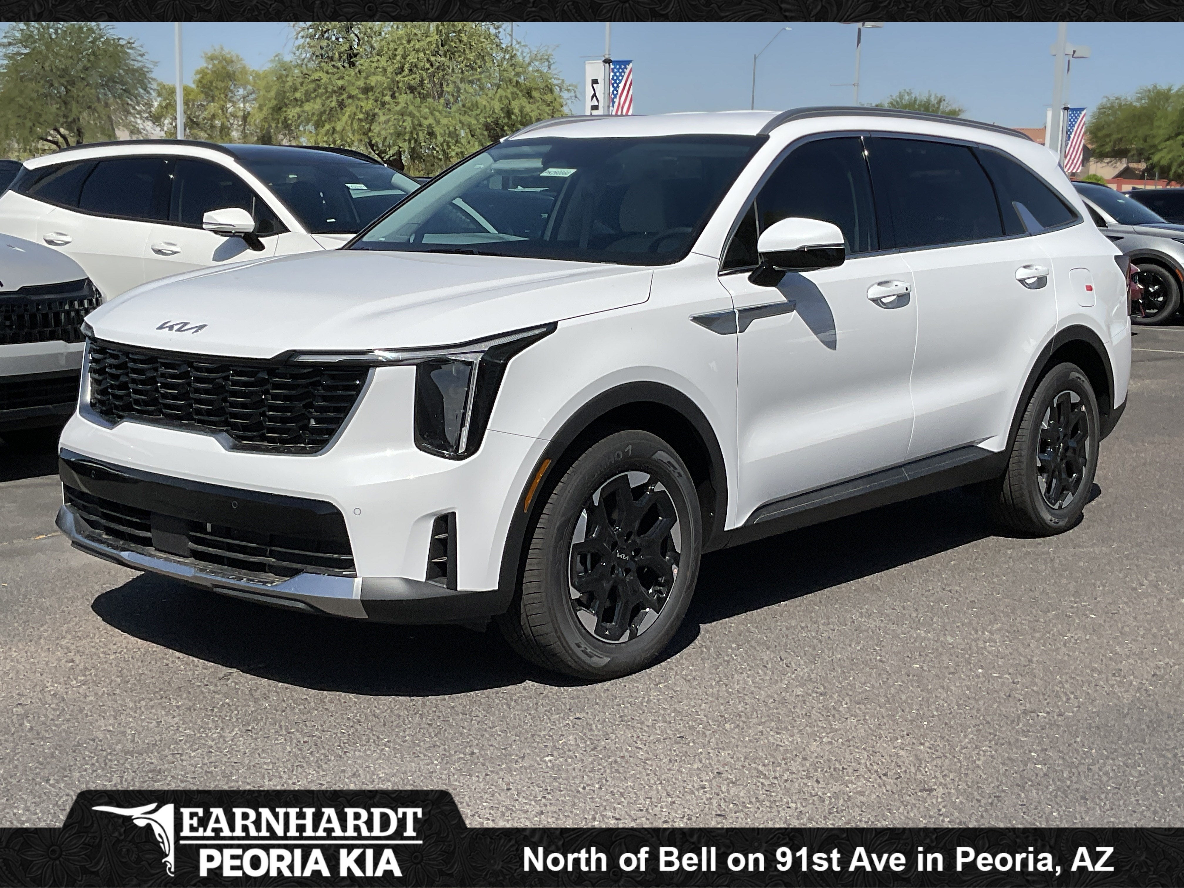 2026 Kia Sorento S in Glacial White Pearl — front three-quarter view