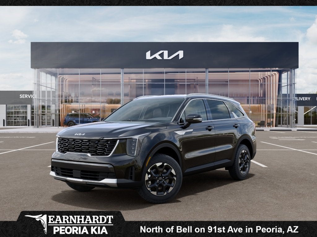 2026 Kia Sorento S in Ebony Black — front three-quarter view