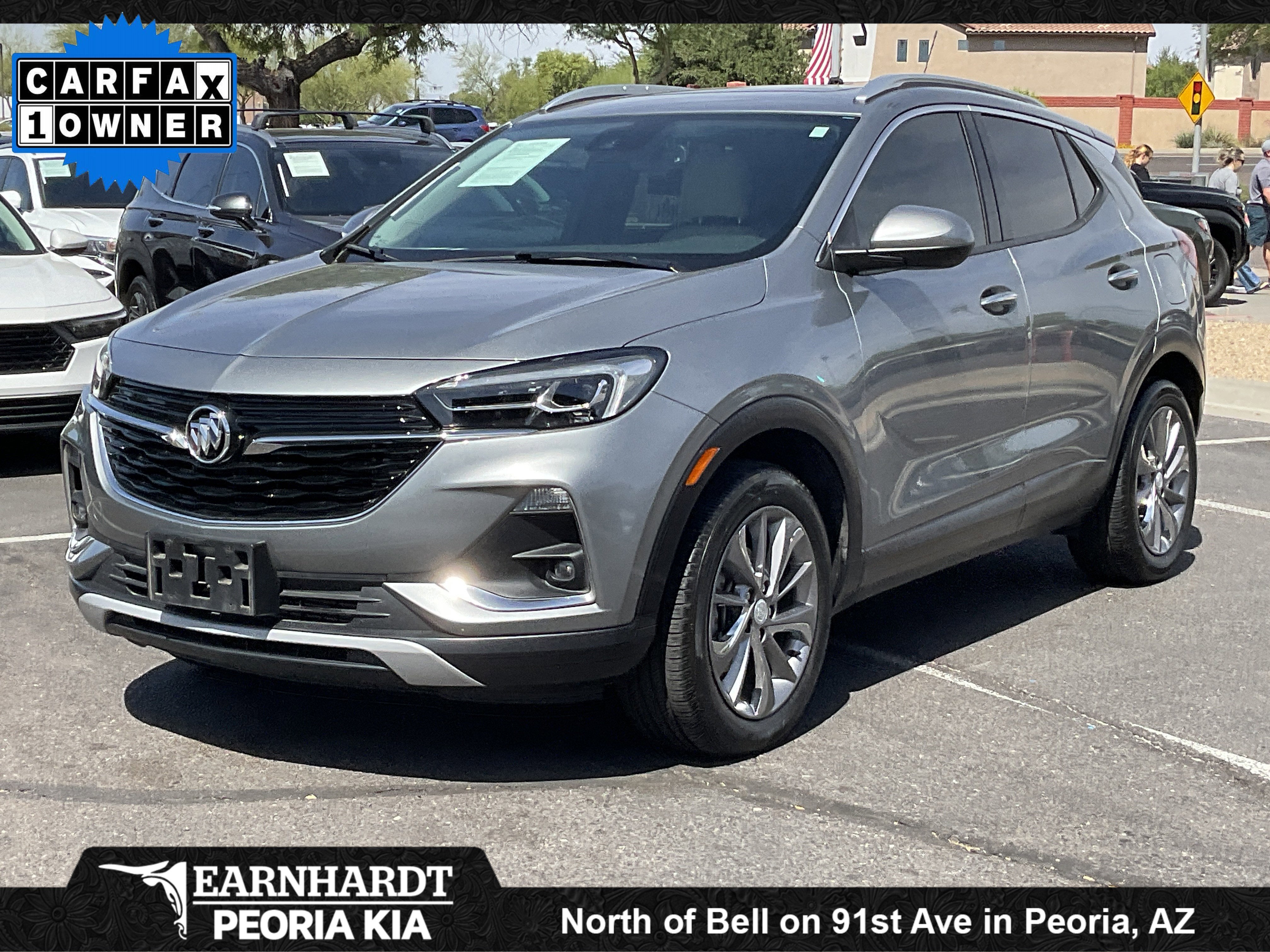 2023 Buick Encore GX Essence in Moonstone Gray Metallic — front three-quarter view