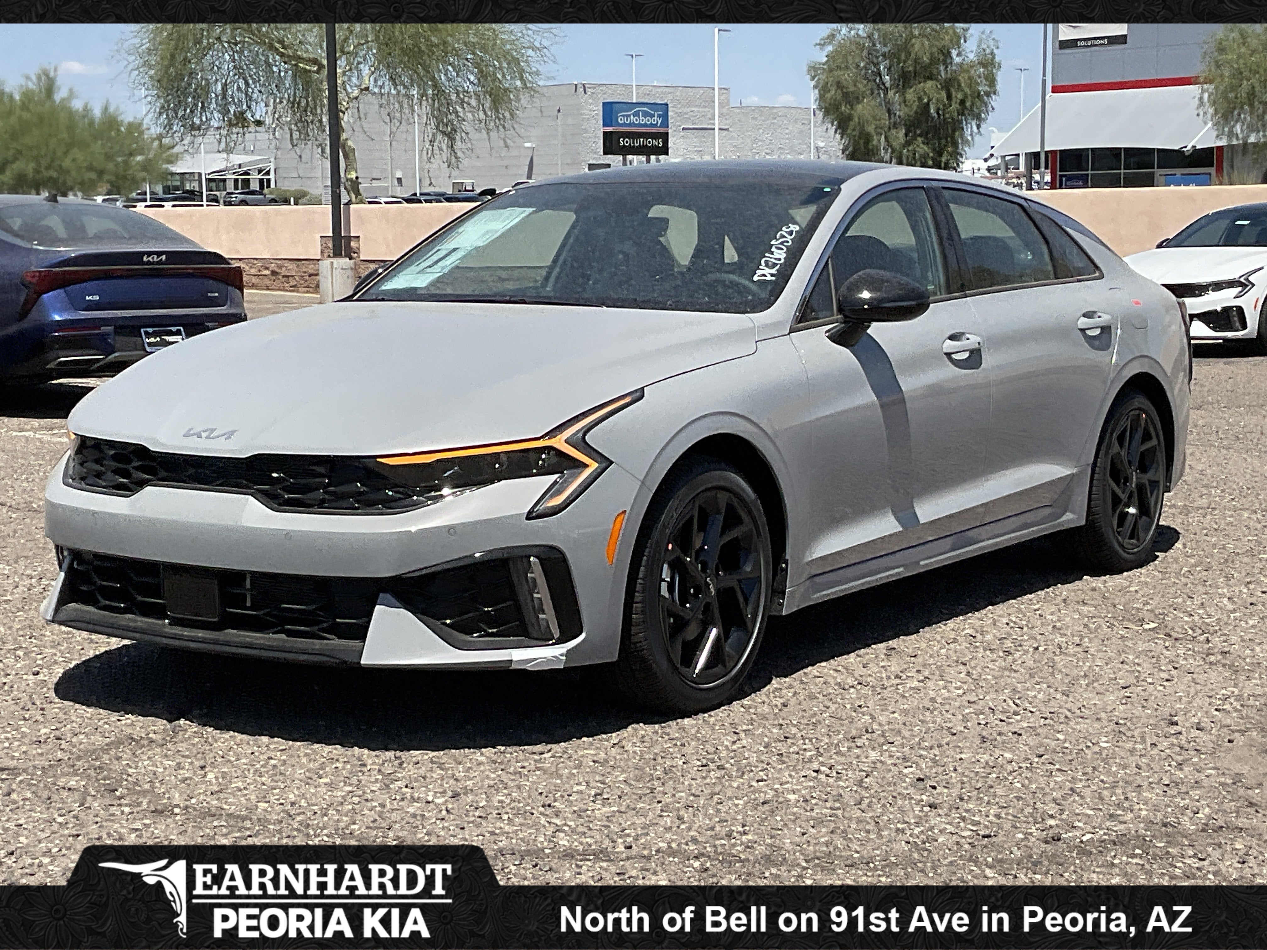 2026 Kia K5 GT-Line in Wolf Gray — front three-quarter view