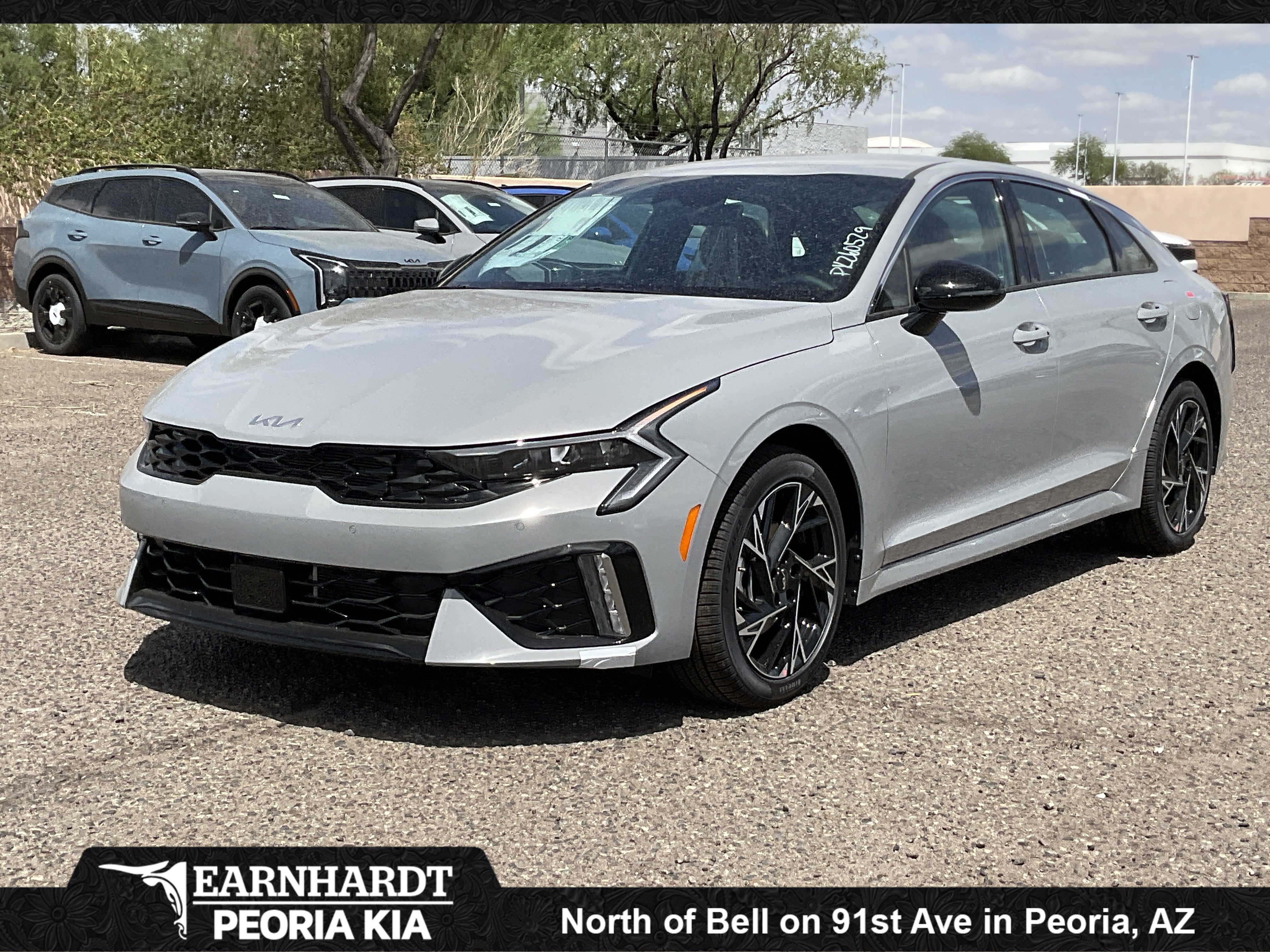 2026 Kia K5 GT-Line in Wolf Gray — front three-quarter view