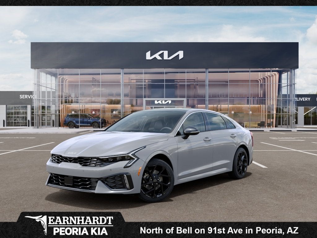 2026 Kia K5 GT-Line in Wolf Gray — front three-quarter view