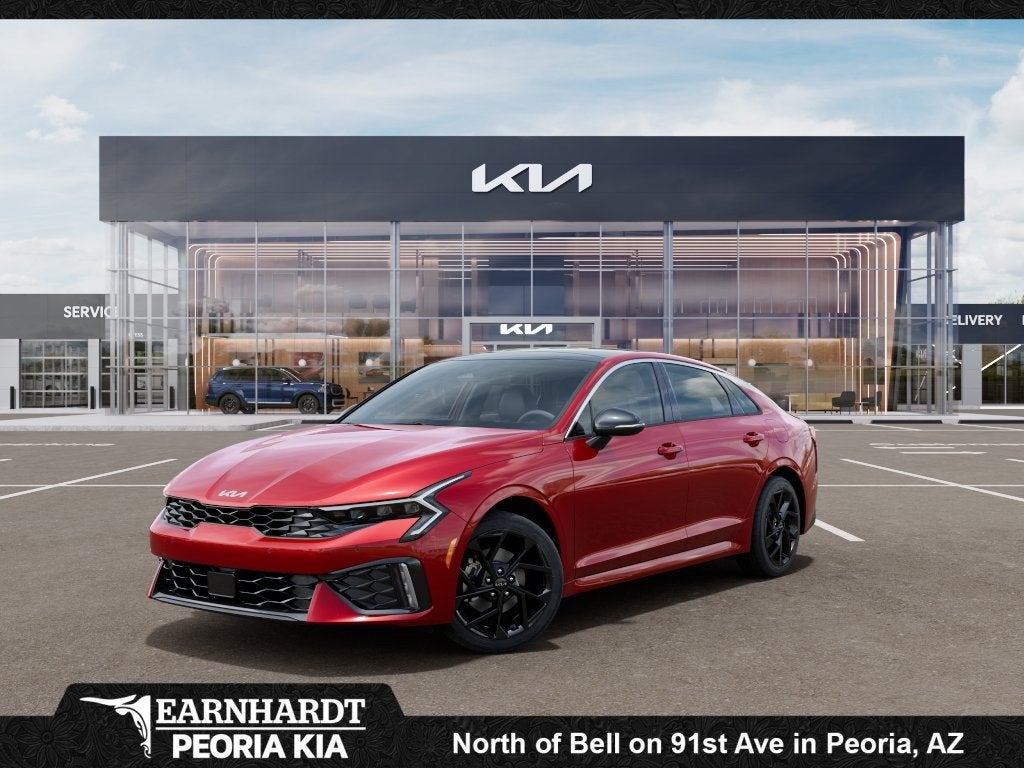 2026 Kia K5 GT-Line in Runway Red — front three-quarter view