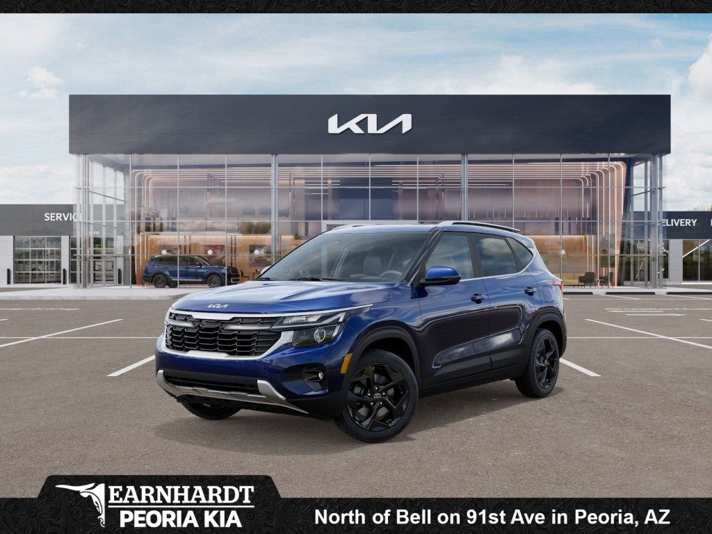 2026 Kia Seltos EX in Dark Ocean Blue — front three-quarter view