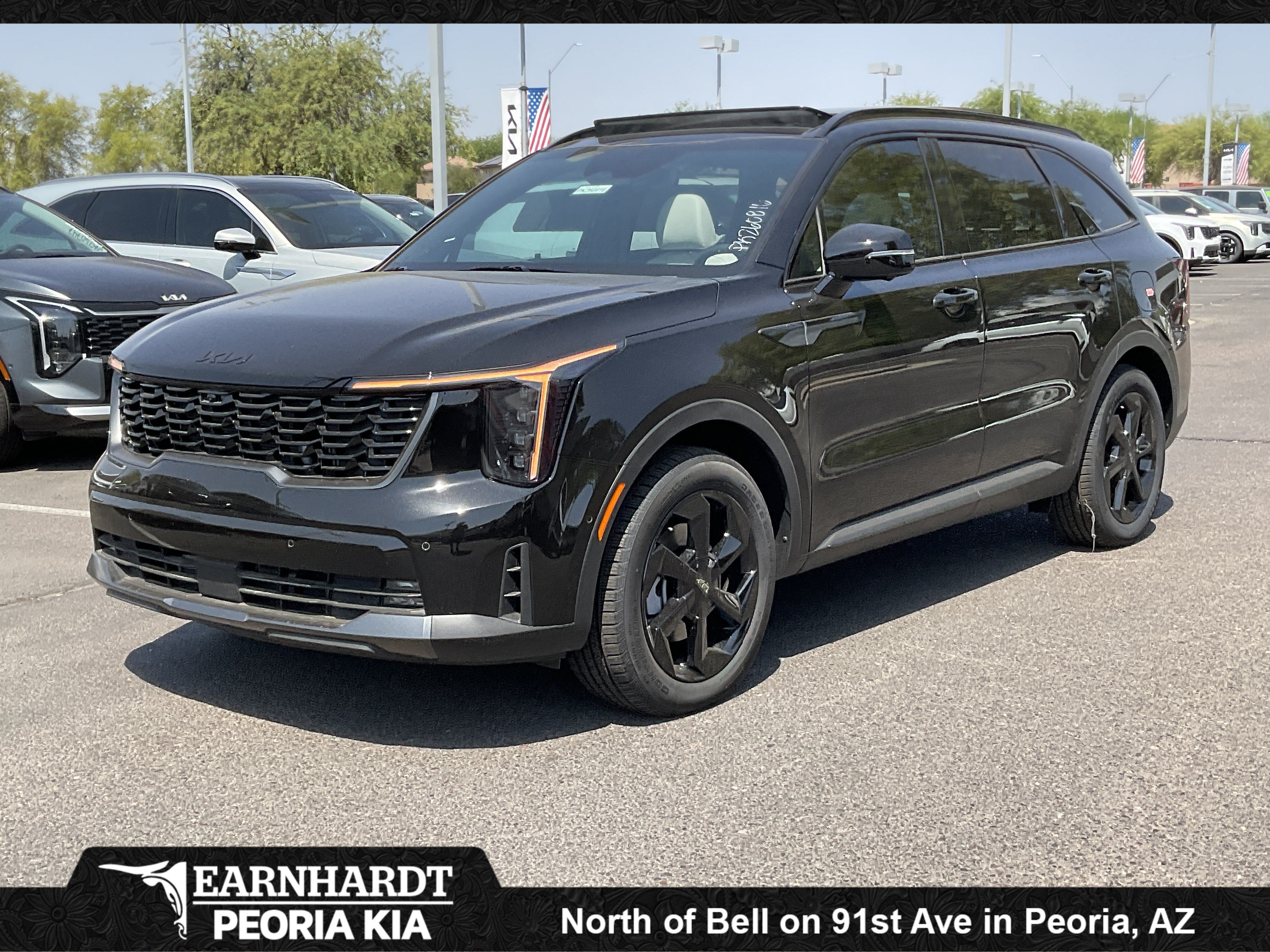 2026 Kia Sorento Hybrid X-Line SX Prestige in Aurora Black — front three-quarter view